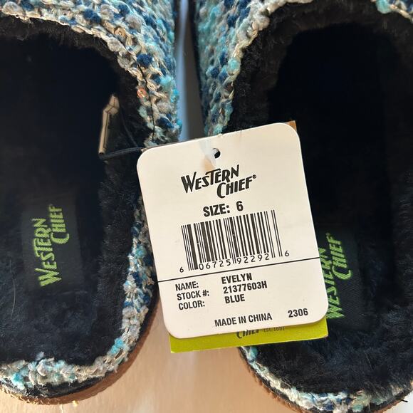 Western Chief Evelyn Women's Knit Slippers - Blue Grey Fuzzy Lining - Size 6 NWT - Picture 4 of 5
